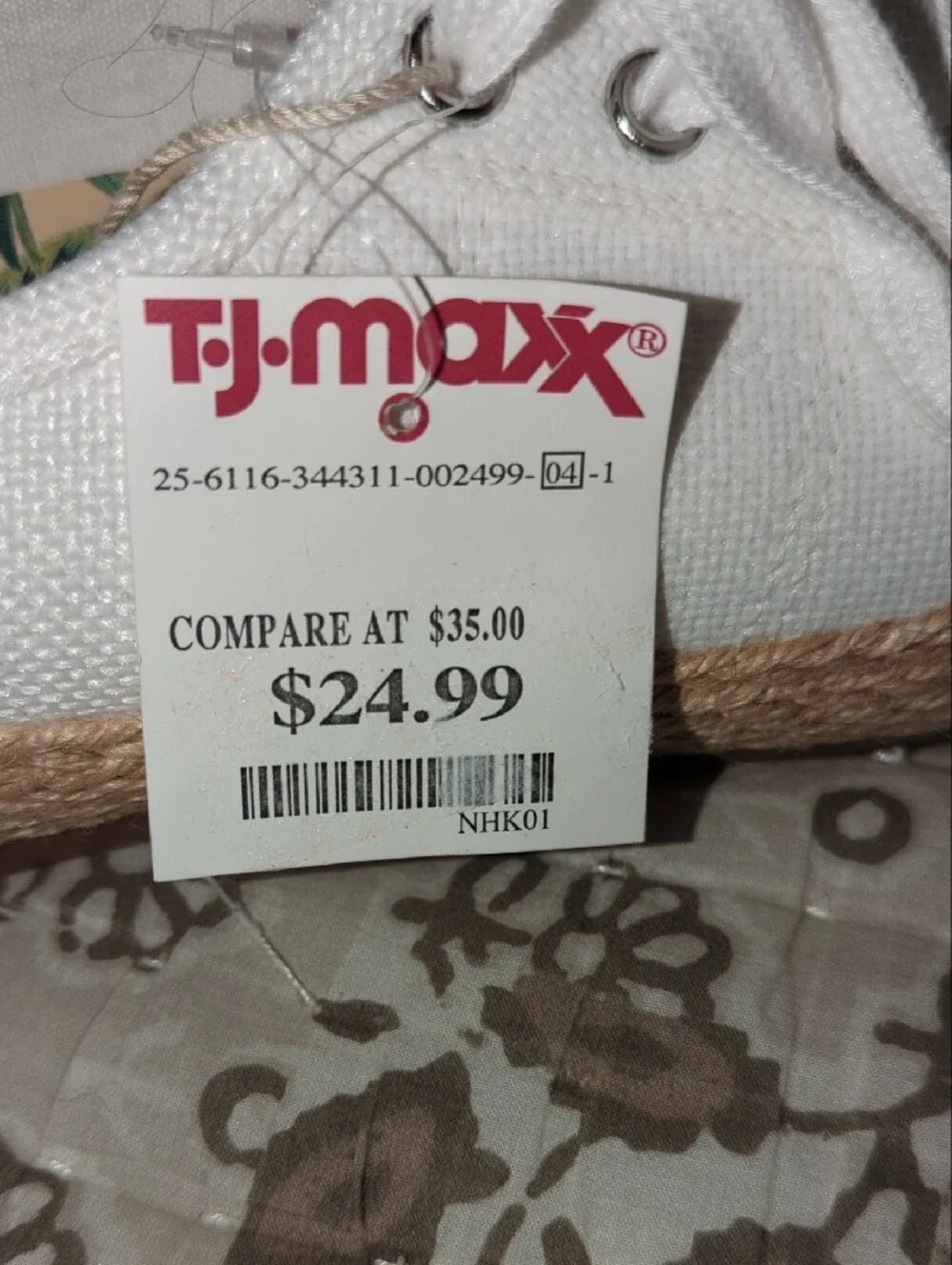 T.J.Maxx White Canvas Espadrille Sneakers with Jute Trim